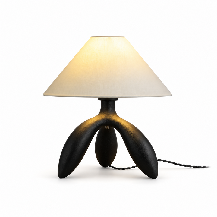 Petal Leg Wood Table Lamp Fabric Empire Shade 15 in Set of 2 Black 1