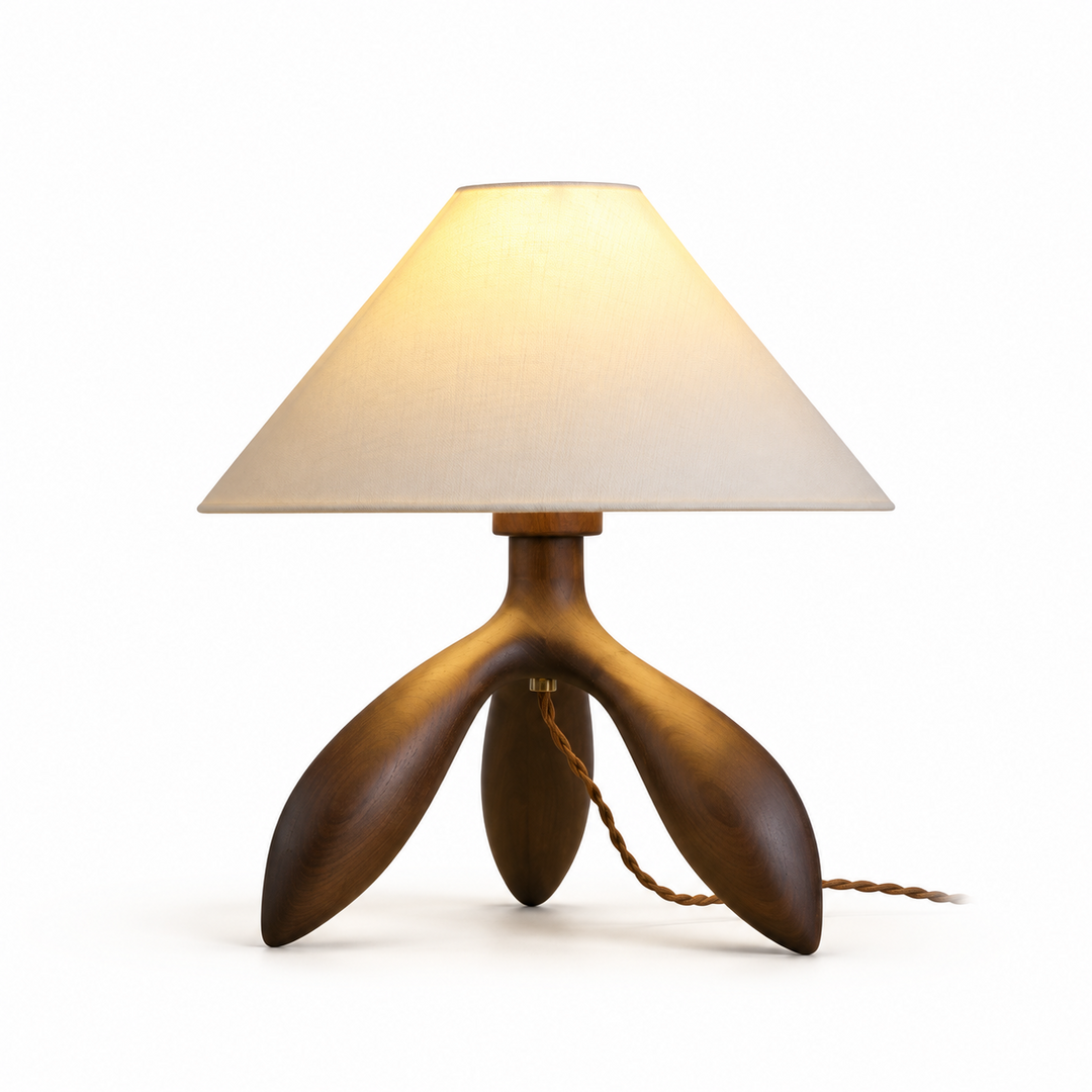 Petal Leg Wood Table Lamp Fabric Empire Shade 15 in Set of 2 Dark Wood 1