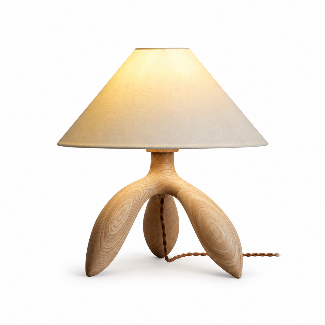 Petal Leg Wood Table Lamp Fabric Empire Shade 15 in Set of 2 Light Wood 1