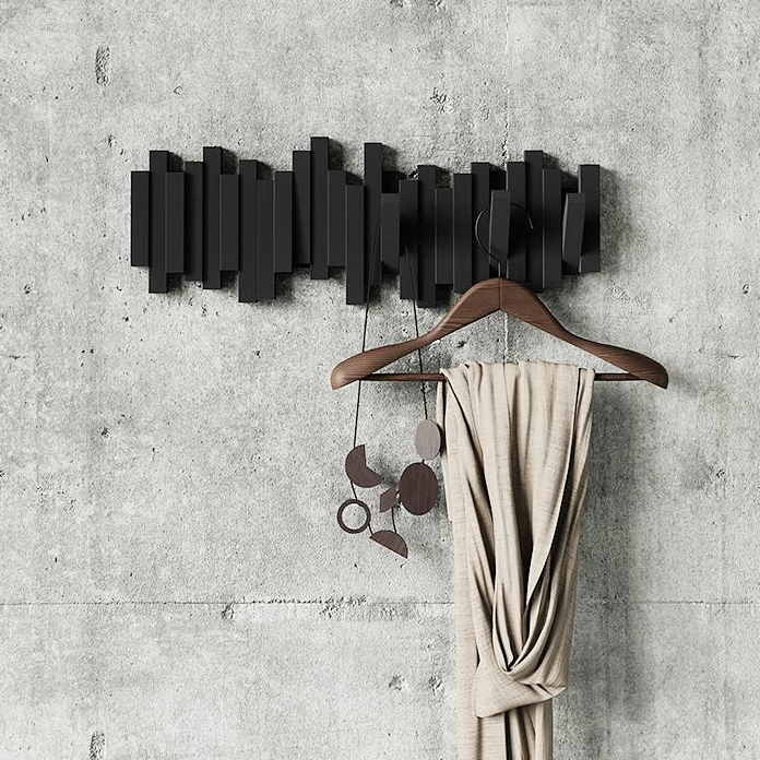 Piano Key Wall Coat Rack with 5 Flip Hooks No Drill 16 Inch 2