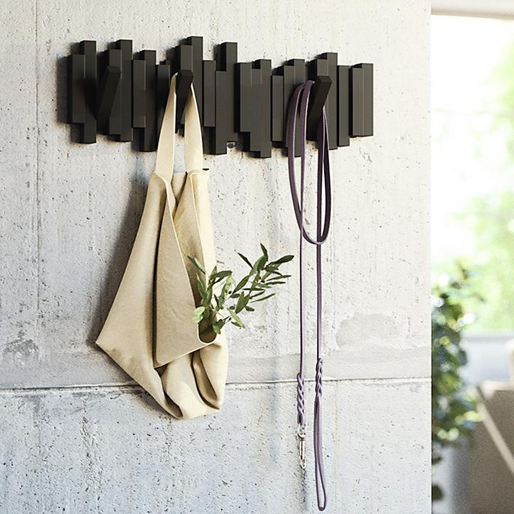 Piano Key Wall Coat Rack with 5 Flip Hooks No Drill 16 Inch 3