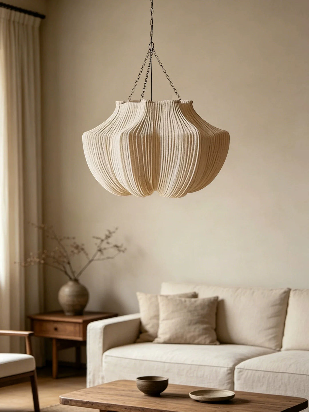 Pleated Fabric Pendant Light Natural Oatmeal 19.7 in 2