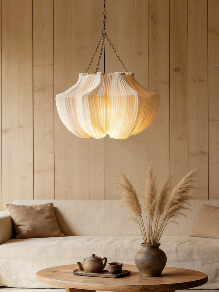 Pleated Fabric Pendant Light Natural Oatmeal 19.7 in 3