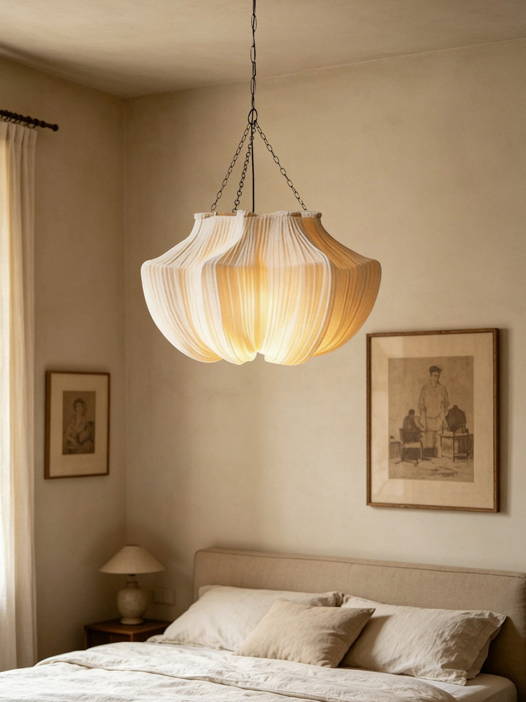 Pleated Fabric Pendant Light Natural Oatmeal 19.7 in 4