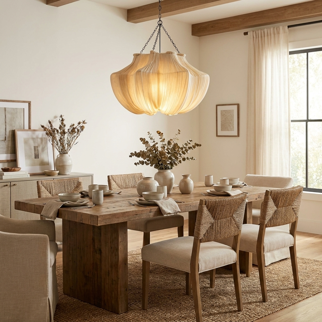 Pleated Fabric Pendant Light Natural Oatmeal 19.7 in 6