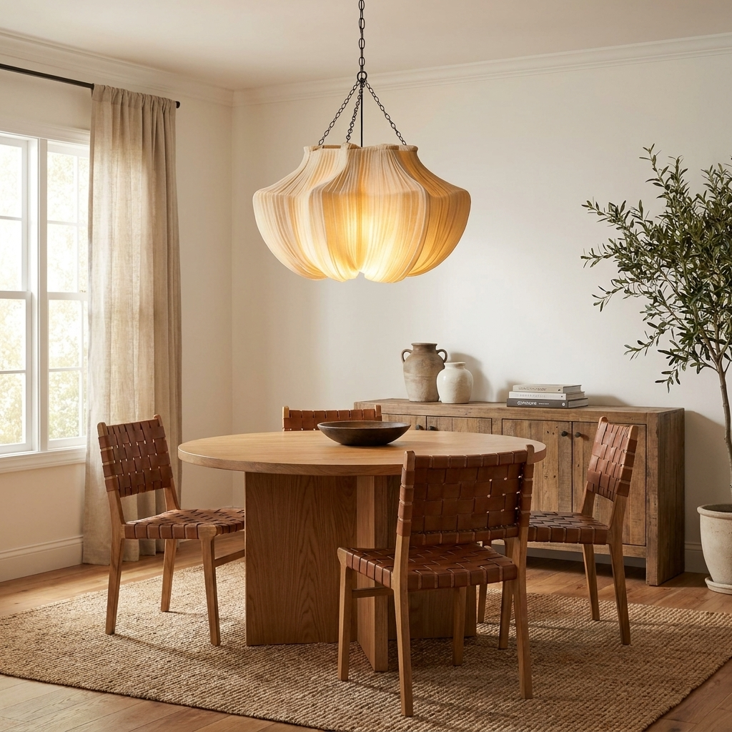 Pleated Fabric Pendant Light Natural Oatmeal 19.7 in 7