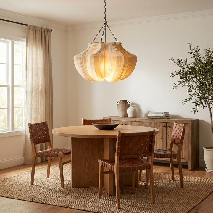 Pleated Fabric Pendant Light Natural Oatmeal 19.7 in 7