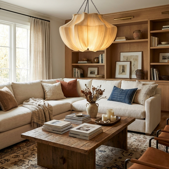 Pleated Fabric Pendant Light Natural Oatmeal 19.7 in 8