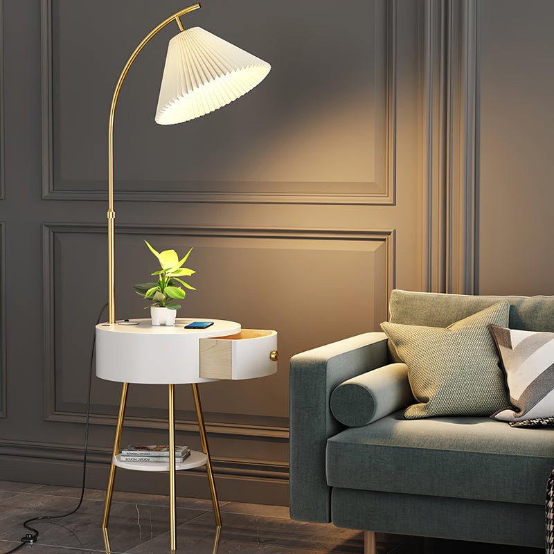 Pleated Shade Arc Floor Lamp with Side Table 65 in Set of 2 1