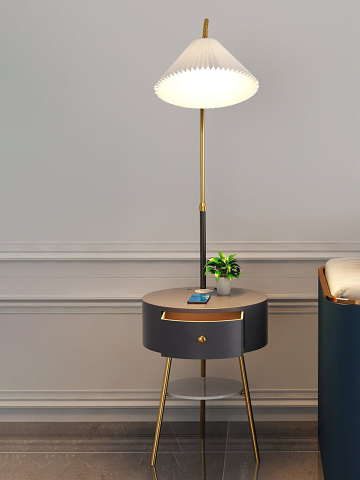 Pleated Shade Arc Floor Lamp with Side Table 65 in Set of 2 2