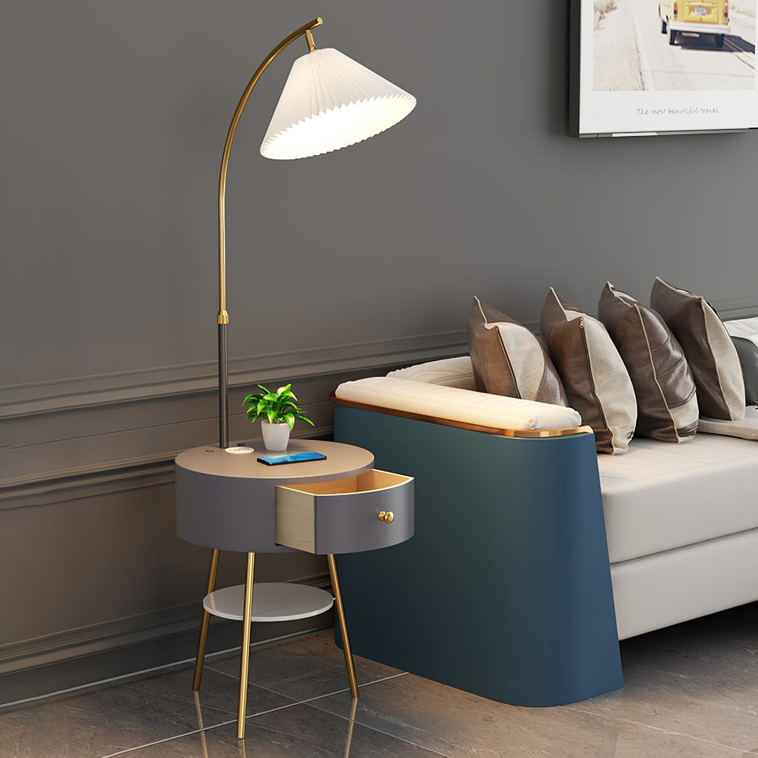 Pleated Shade Arc Floor Lamp with Side Table 65 in Set of 2 3