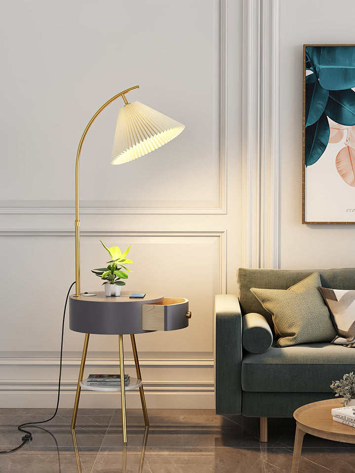 Pleated Shade Arc Floor Lamp with Side Table 65 in Set of 2 5