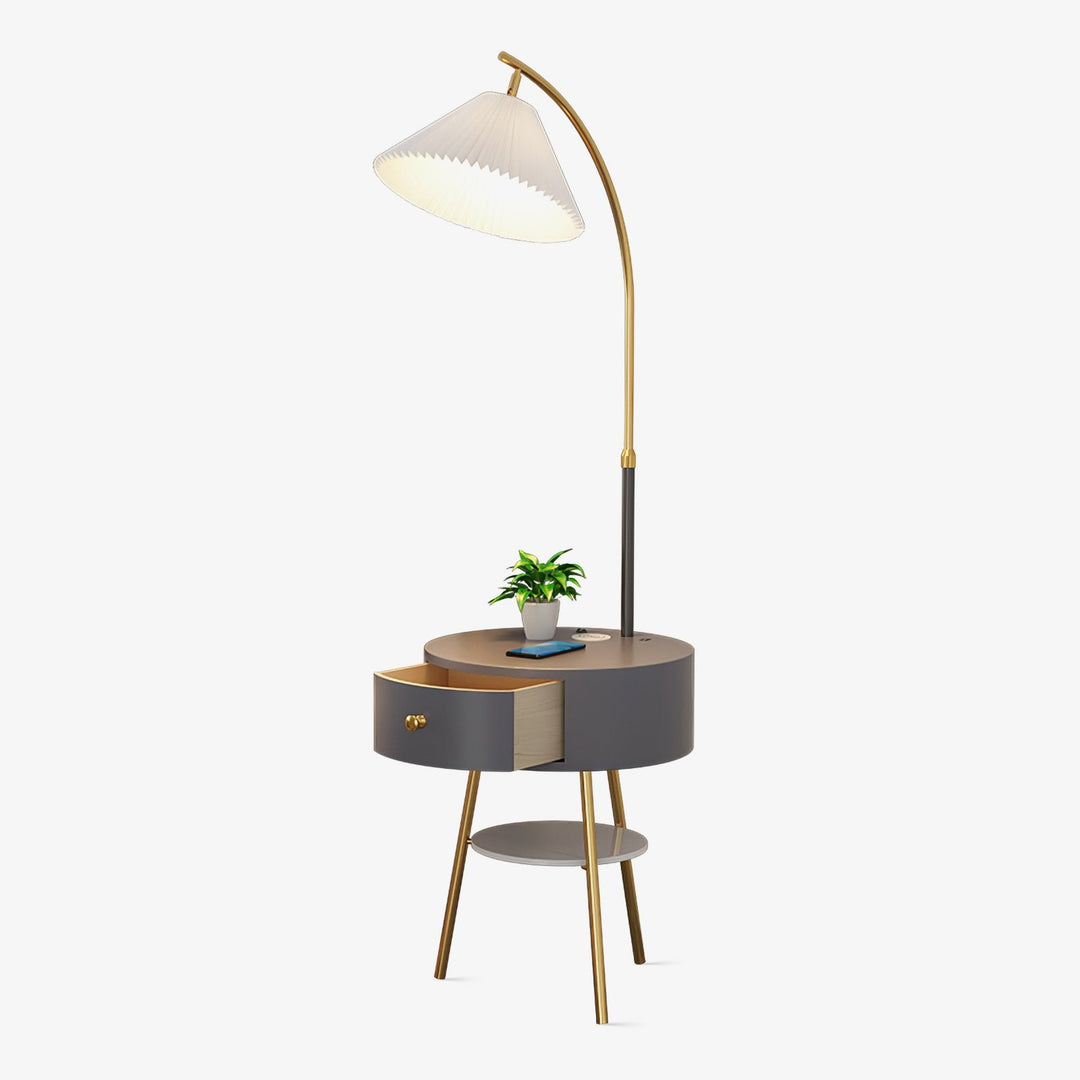 Pleated Shade Arc Floor Lamp with Side Table 65 in Set of 2 Gray 1
