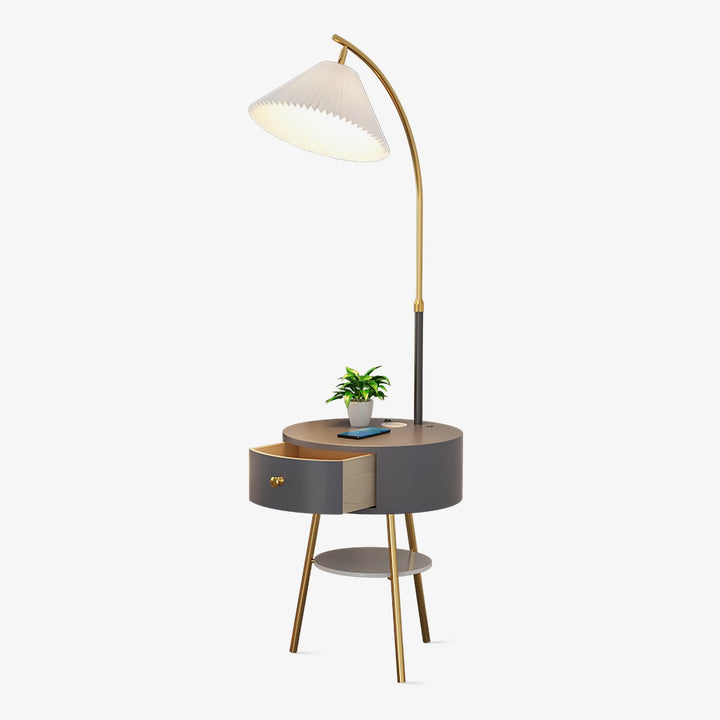 Pleated Shade Arc Floor Lamp with Side Table 65 in Set of 2 Gray 1