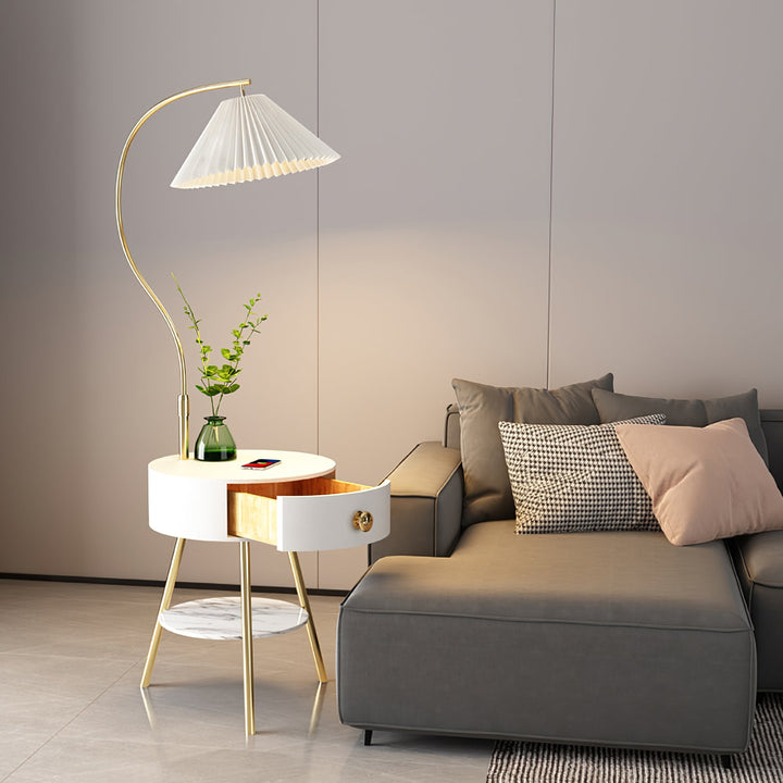 Pleated Shade Floor Lamp with Round Nightstand 66.9 in Set of 3 4