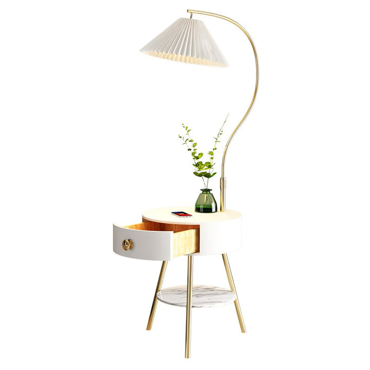 Pleated Shade Floor Lamp with Round Nightstand 66.9 in Set of 3 6