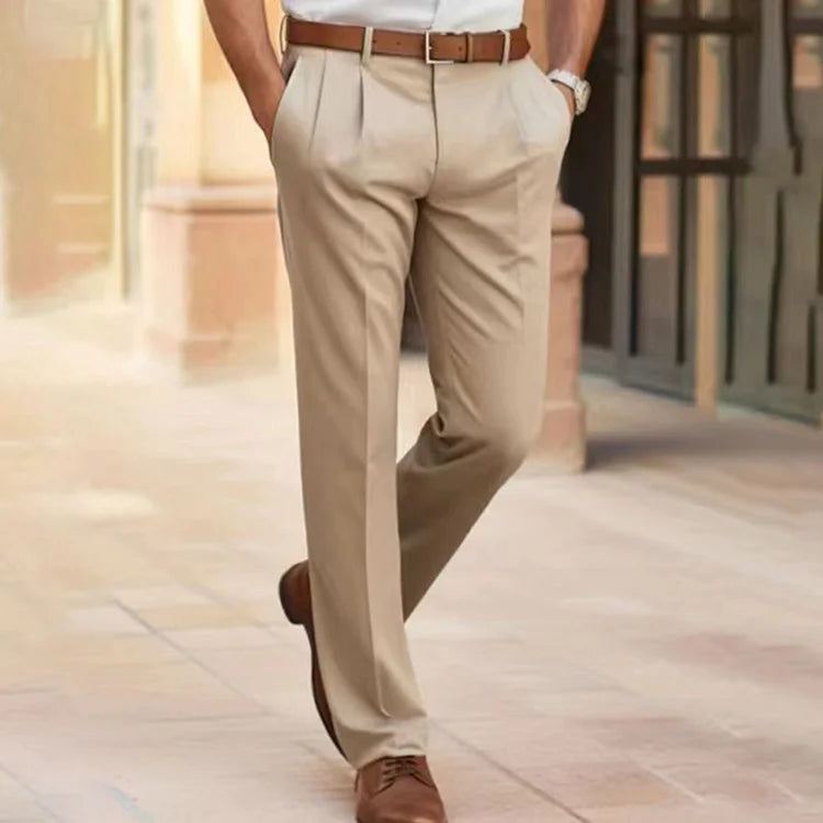 Pleated Straight Leg Dress Pants Beige 1
