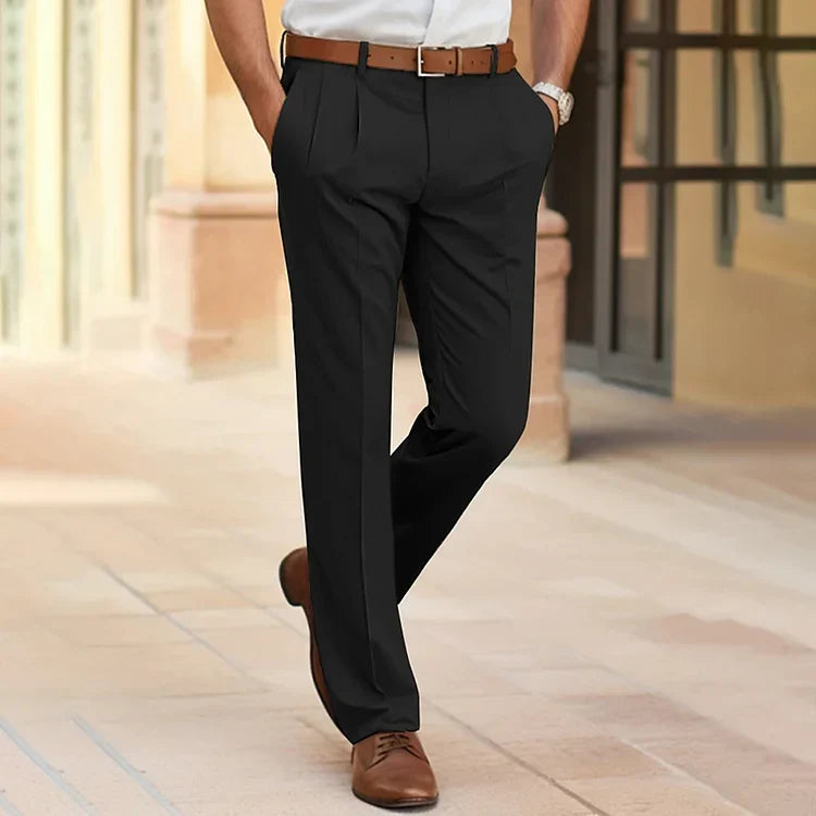 Pleated Straight Leg Dress Pants Black 1