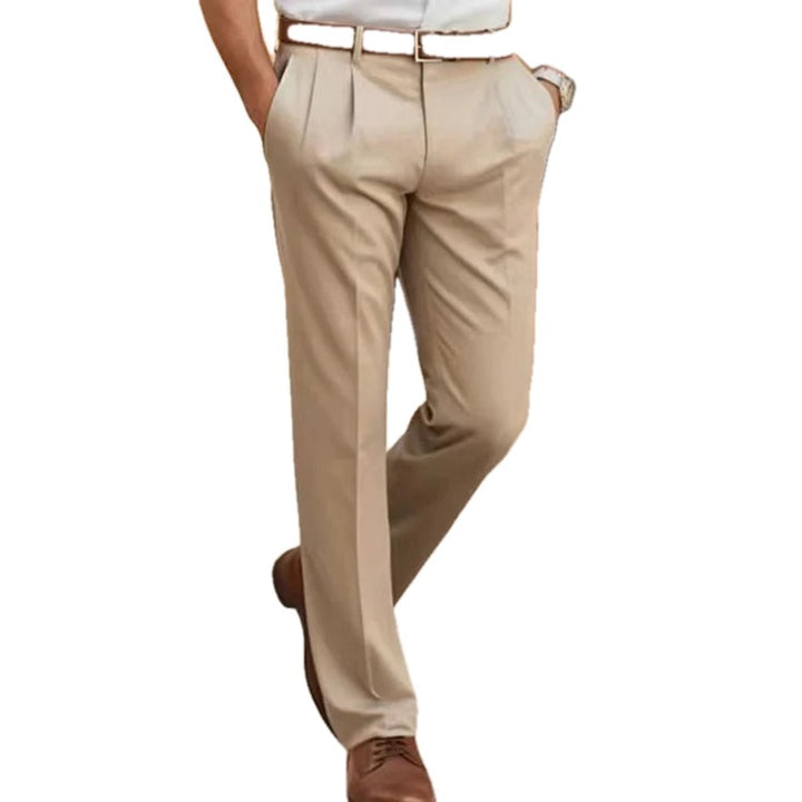 Pleated Straight Leg Dress Pants on white