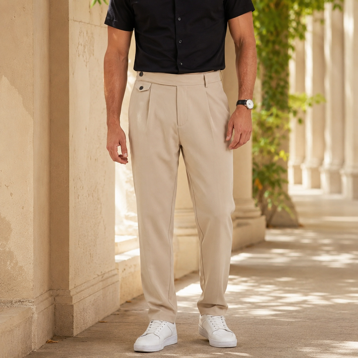 Pleated Tailored Pants Side Tab Waist Set of 3 Beige 1