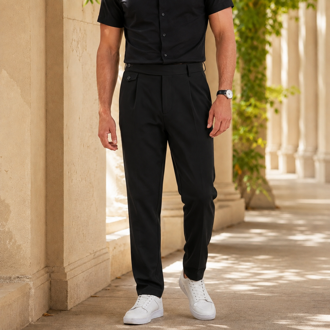Pleated Tailored Pants Side Tab Waist Set of 3 Black 1