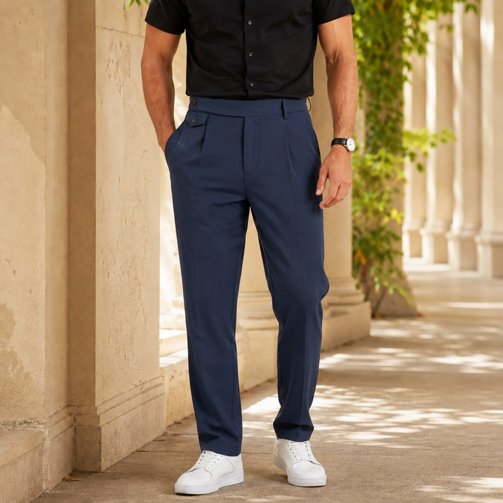 Pleated Tailored Pants Side Tab Waist Set of 3 Navy 1