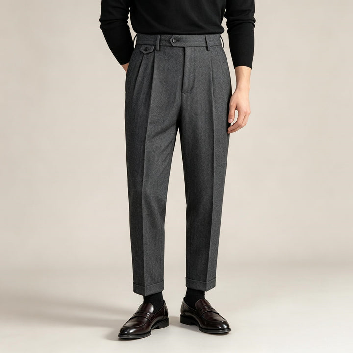 Pleated Wide Leg Textured Pants Gray 1