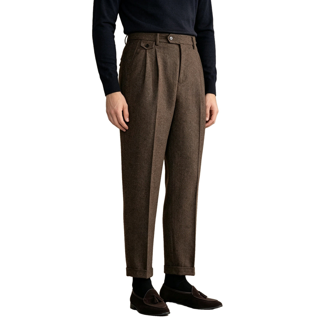 Pleated Wide Leg Textured Pants on white