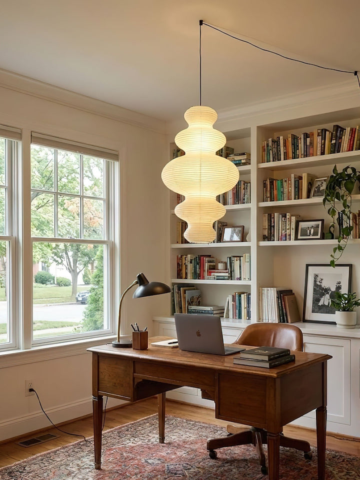 Plug In Paper Tower Swag Pendant Light Mulberry Paper 18.5 in Set of 3 5