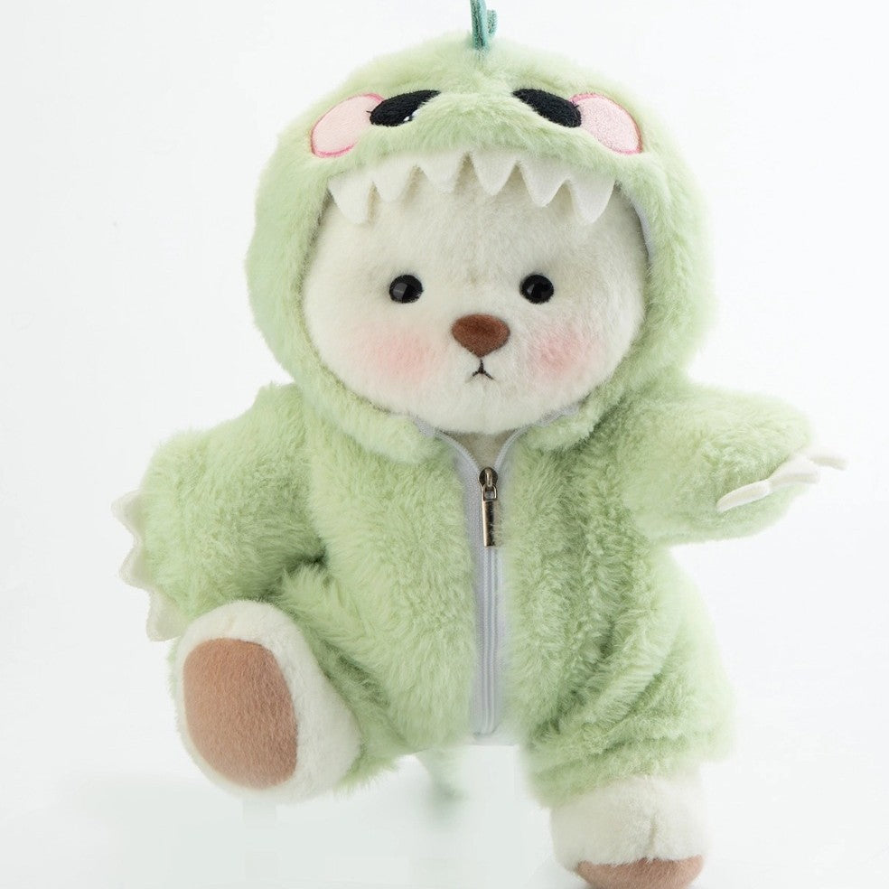 Plush Bear in Dinosaur Suit Stuffed Toy Set of 3 White and Green 1