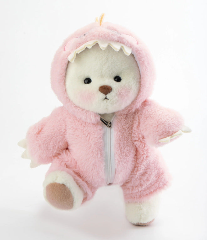 Plush Bear in Dinosaur Suit Stuffed Toy Set of 3 White and Pink 1