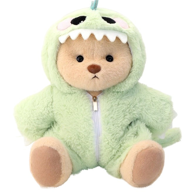Plush Bear in Dinosaur Suit Stuffed Toy Set of 3 on white