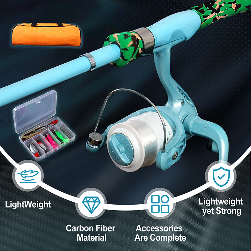 Portable Fishing Rod and Reel Kit 11 inch Folded Set of 2 2