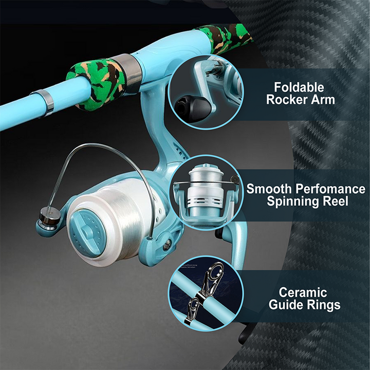 Portable Fishing Rod and Reel Kit 11 inch Folded Set of 2 3