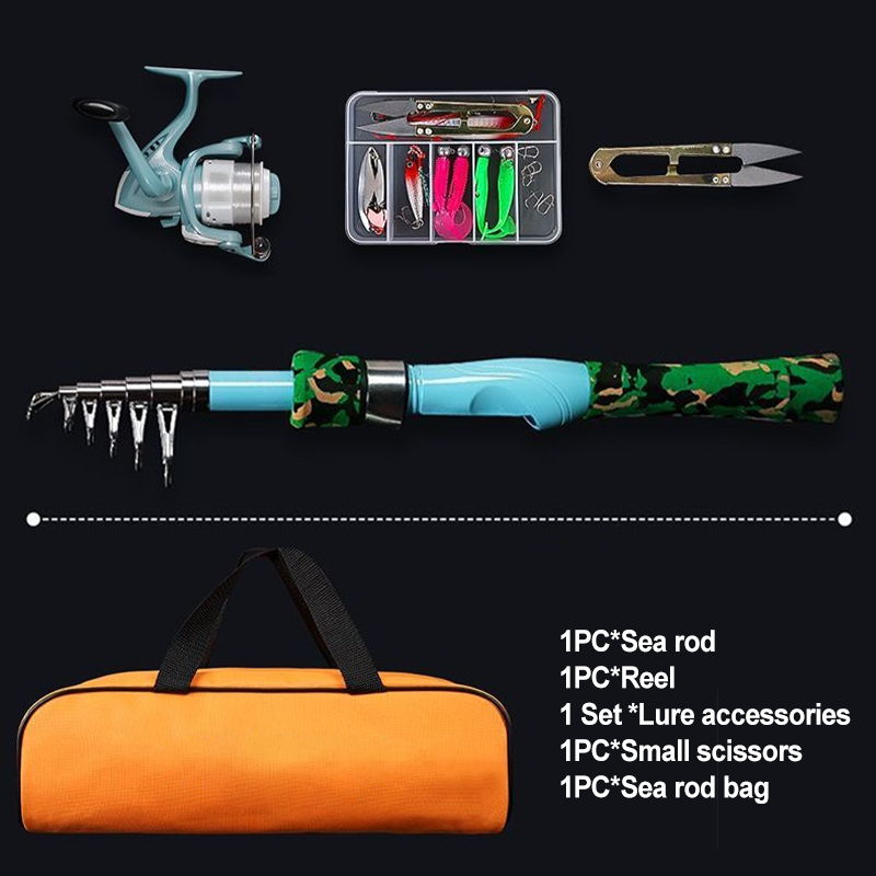 Portable Fishing Rod and Reel Kit 11 inch Folded Set of 2 5
