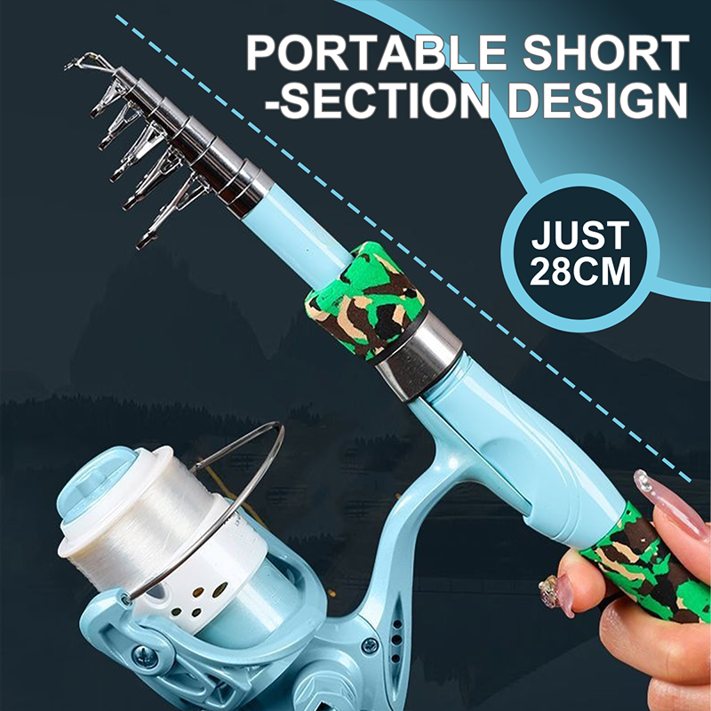 Portable Fishing Rod and Reel Kit 11 inch Folded Set of 2 6