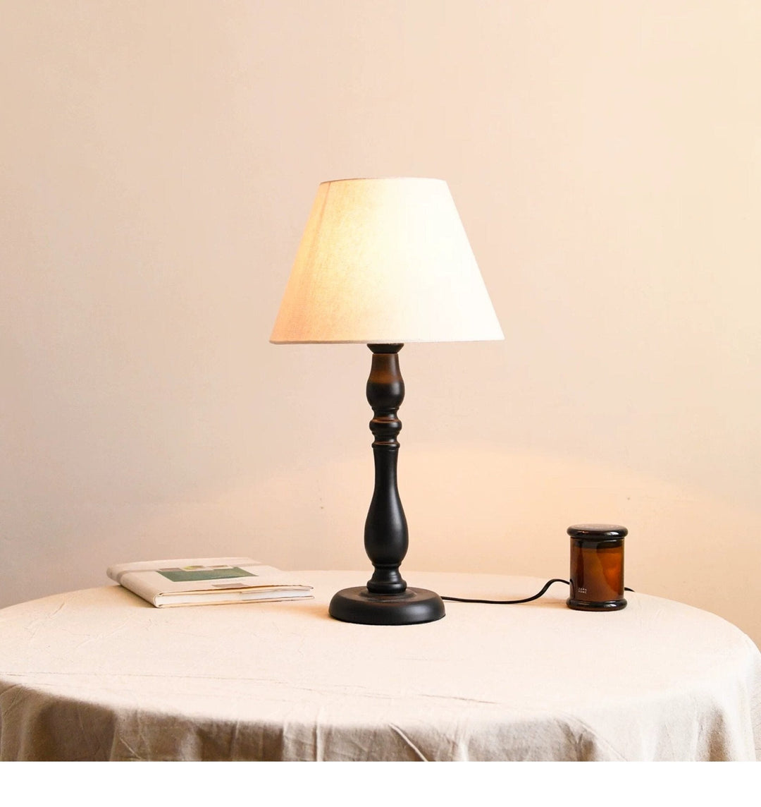 Printed Fabric Table Lamp Black Turned Base 20.5 in Set of 3 2