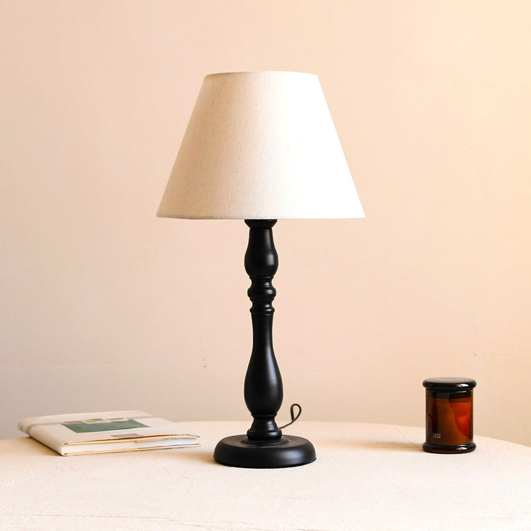 Printed Fabric Table Lamp Black Turned Base 20.5 in Set of 3 3
