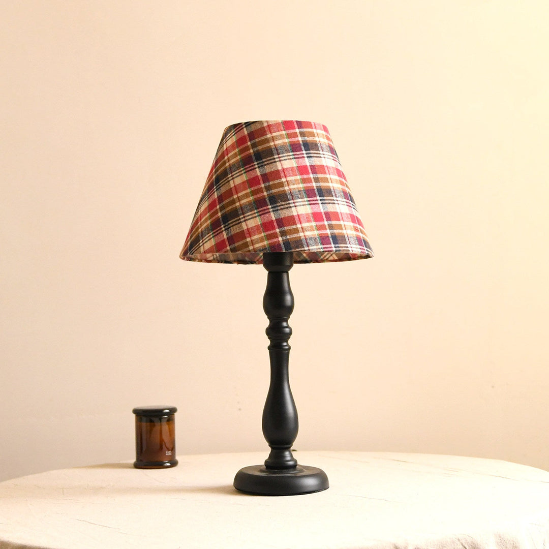 Printed Fabric Table Lamp Black Turned Base 20.5 in Set of 3 British Plaid 1