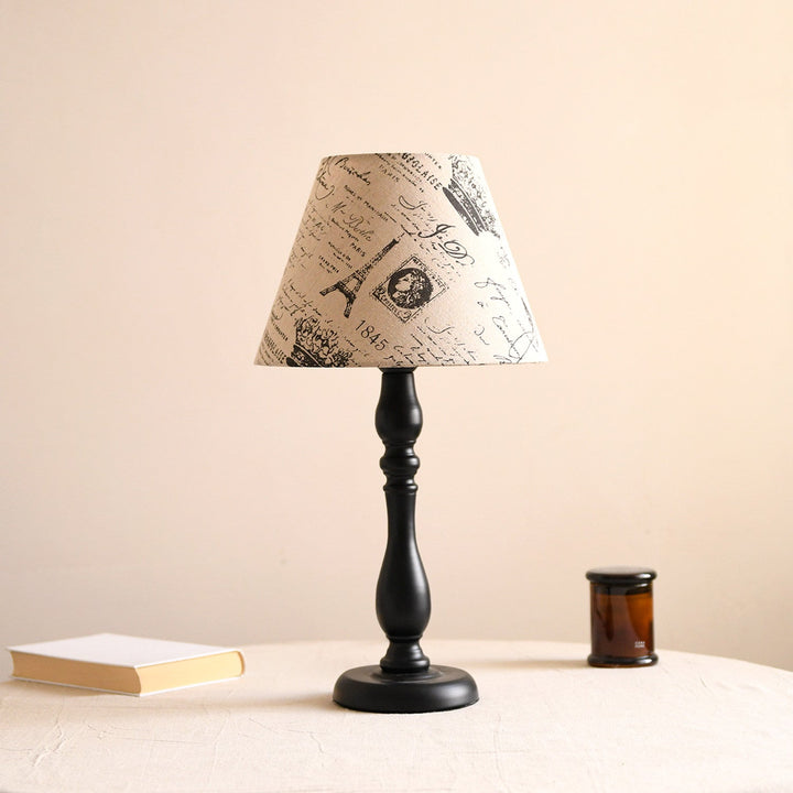 Printed Fabric Table Lamp Black Turned Base 20.5 in Set of 3 English Newspaper 1