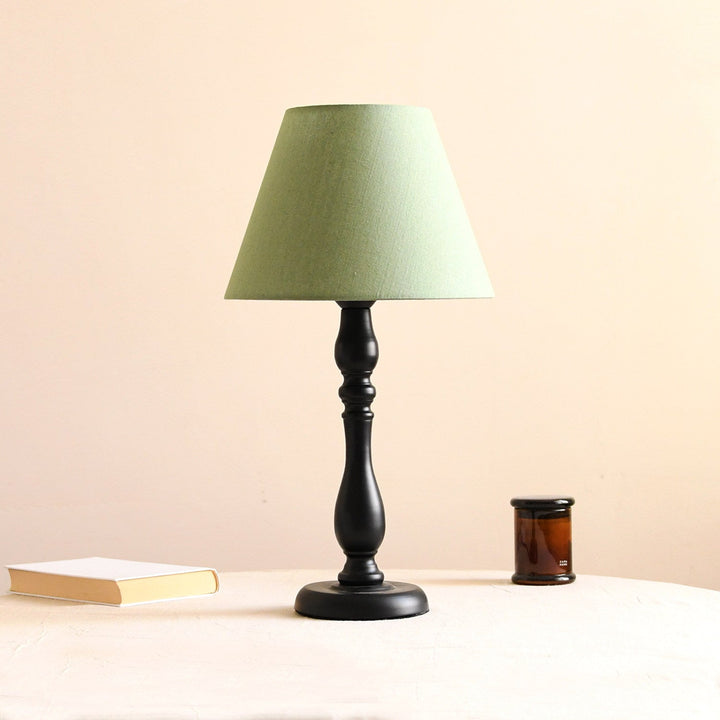 Printed Fabric Table Lamp Black Turned Base 20.5 in Set of 3 Matcha Teal 1