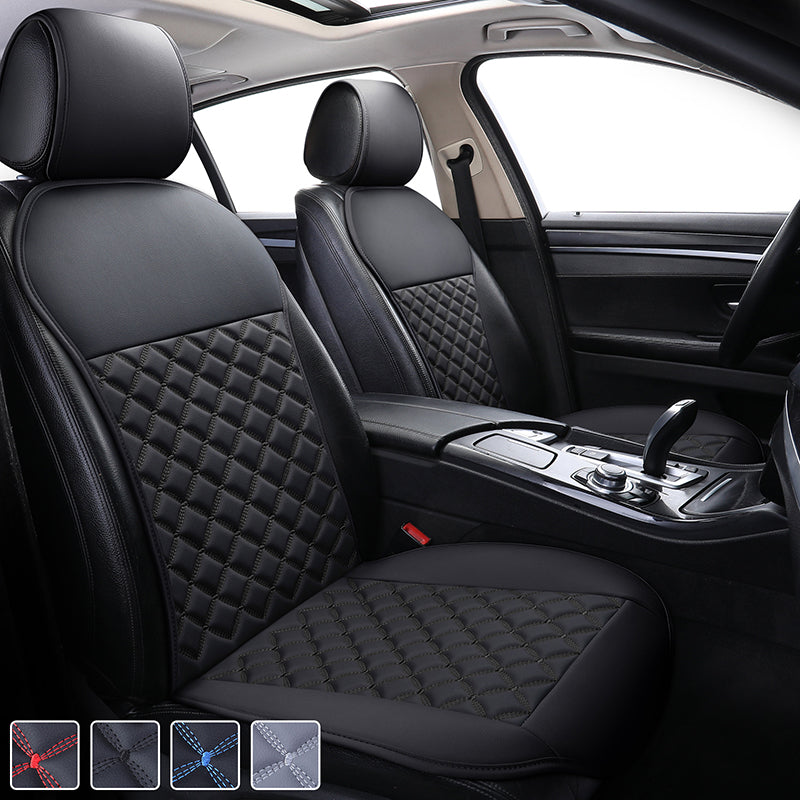 PU Leather Car Seat Cushion with Non Slip Backing Black with Red Stitching 1