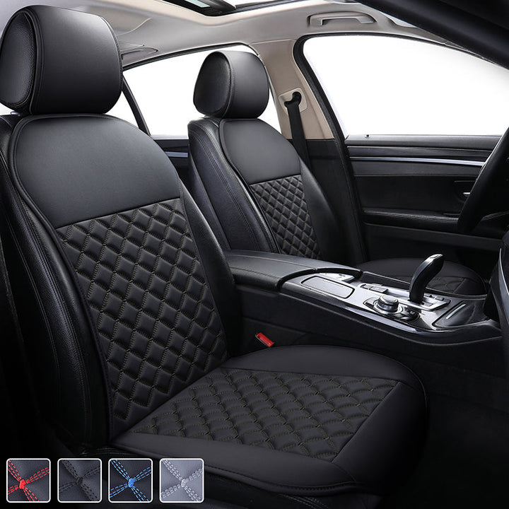 PU Leather Car Seat Cushion with Non Slip Backing Black with Red Stitching 1