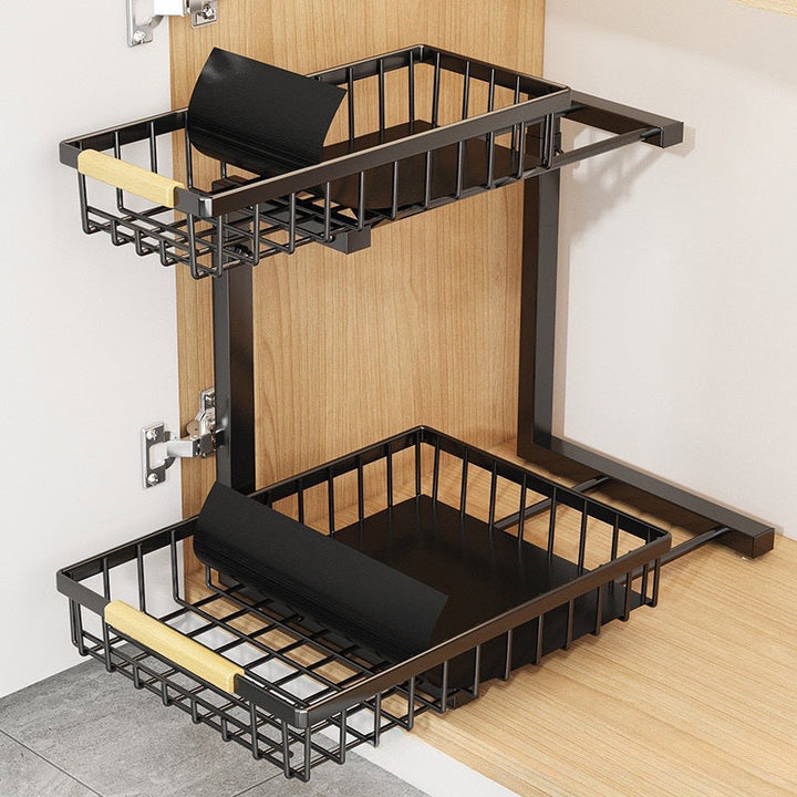 Pull Out Cabinet Organizer 2 Tier Carbon Steel Set of 3 1