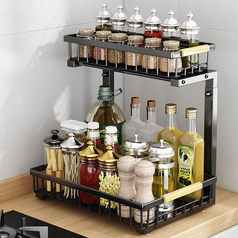 Pull Out Cabinet Organizer 2 Tier Carbon Steel Set of 3 Black 1