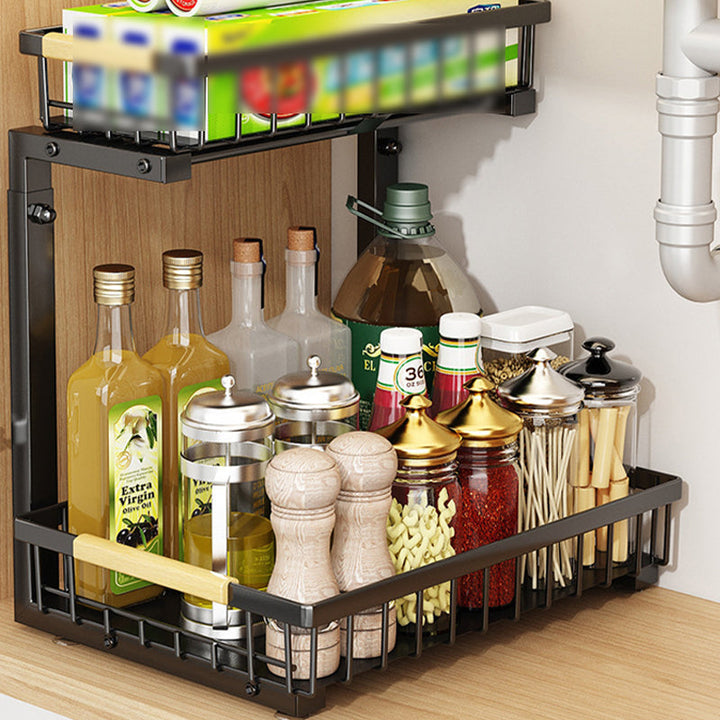 Pull Out Cabinet Organizer 2 Tier Carbon Steel Set of 3 Black 2