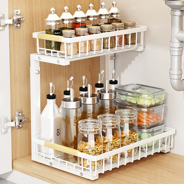 Pull Out Cabinet Organizer 2 Tier Carbon Steel Set of 3 White 1