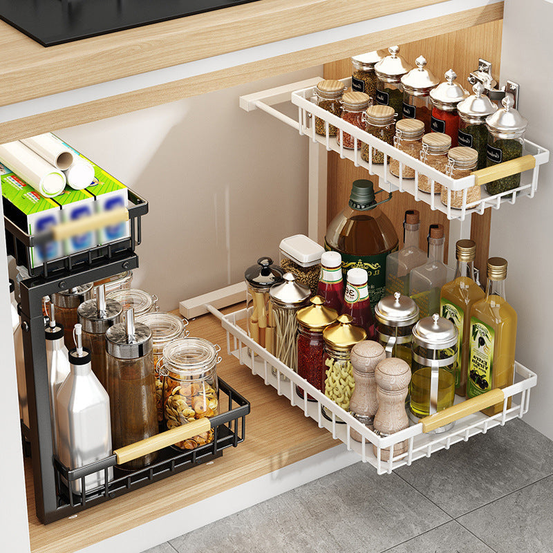 Pull Out Cabinet Organizer 2 Tier Carbon Steel Set of 3 White 2