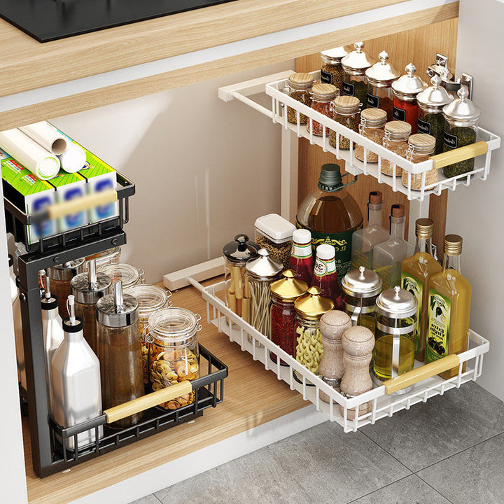 Pull Out Cabinet Organizer 2 Tier Carbon Steel Set of 3 White 2