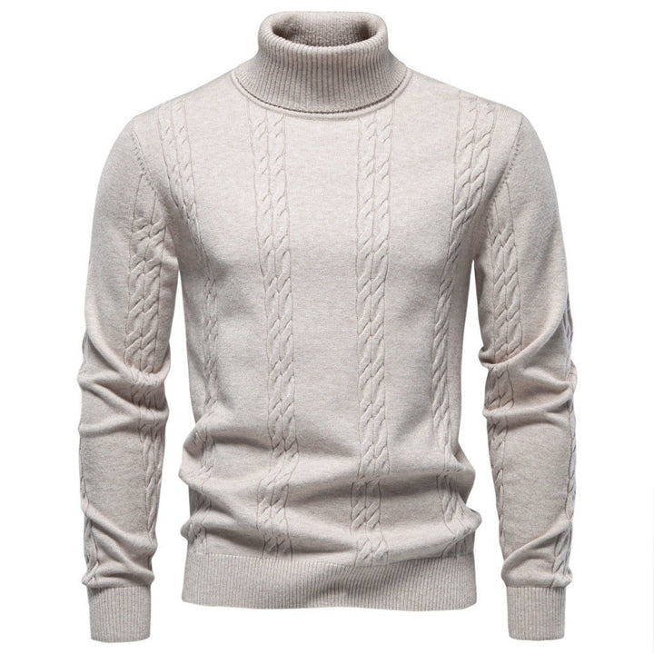 Regular Fit Cable Knit Turtleneck Sweater Beige 1